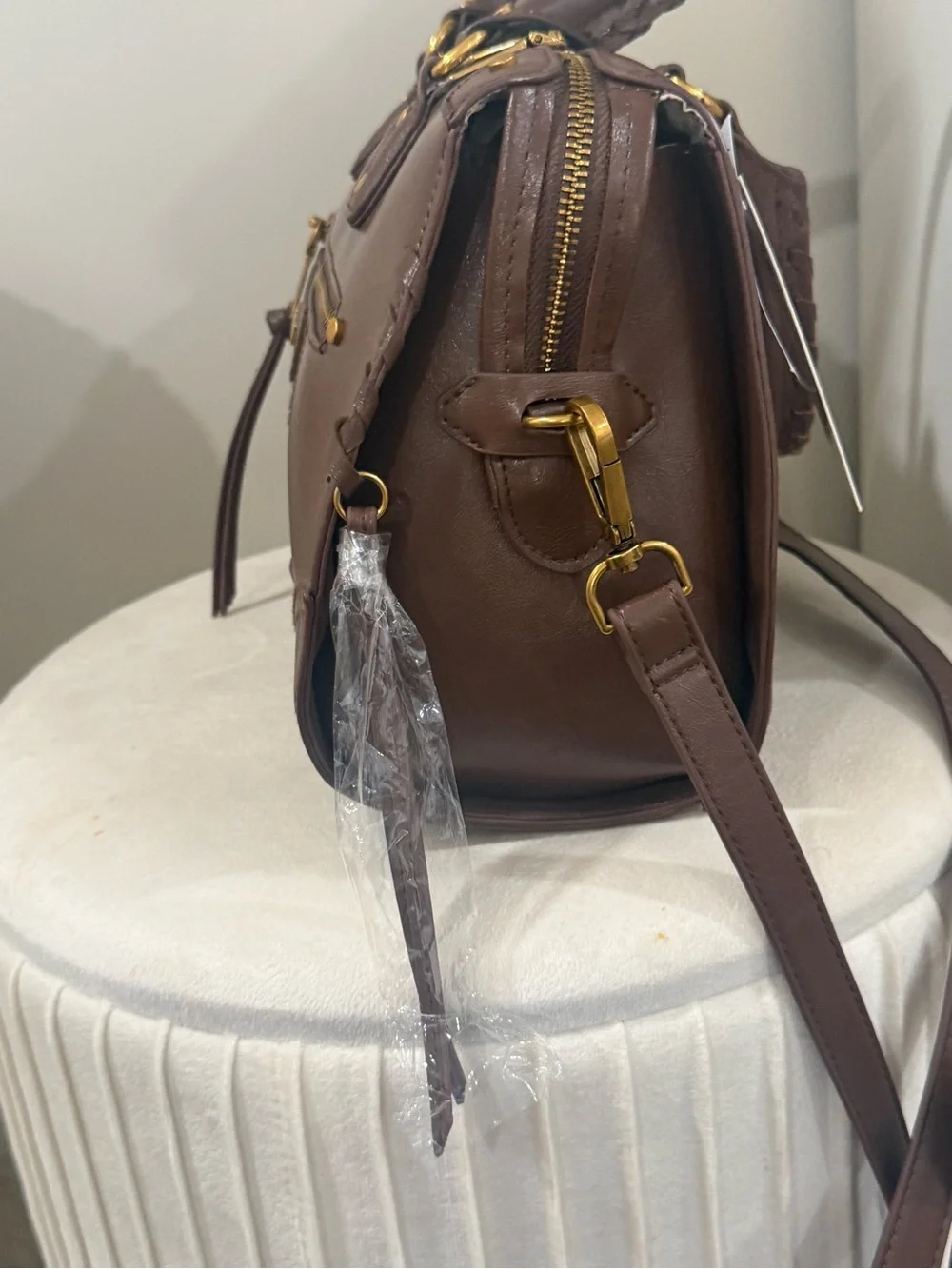 Steve Madden Chocolate Brown Satchel with Gold Hardware